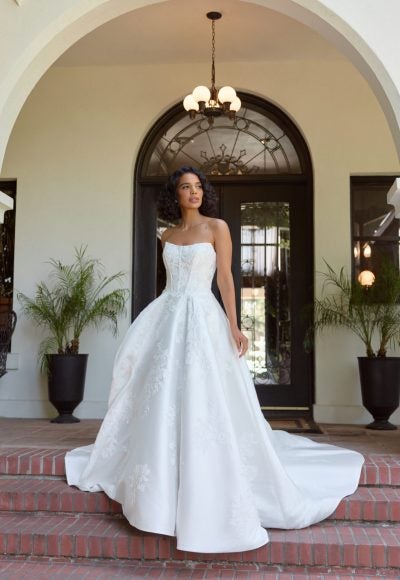 Strapless A-Line Wedding Dress With Lace Appliqué by Essense of Australia - Image 3