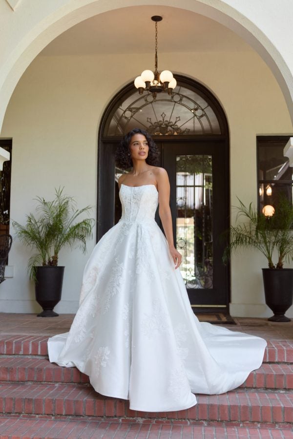 Strapless A-Line Wedding Dress With Lace Appliqué by Essense of Australia - Image 3