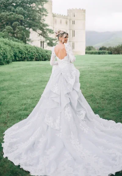 Plus-Size Sparkly Tulle Long-Sleeve Ball Gown by Disney Fairy Tale Weddings Collection - Image 4