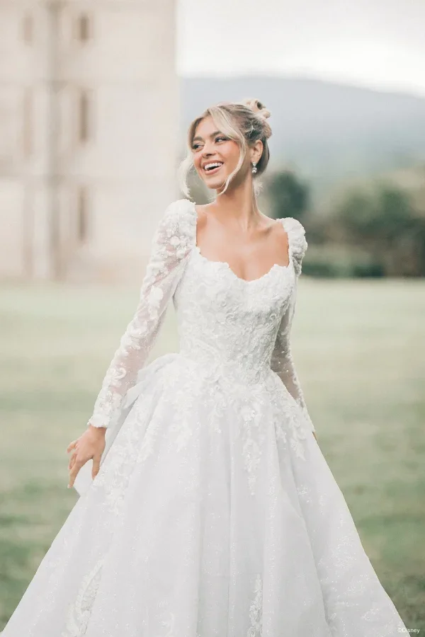 Plus-Size Sparkly Tulle Long-Sleeve Ball Gown by Disney Fairy Tale Weddings Collection - Image 3
