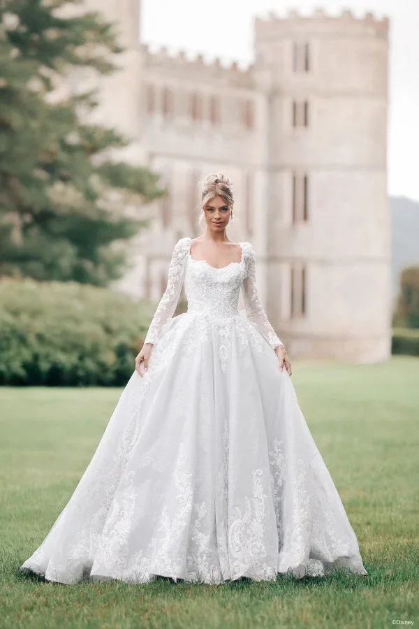 Plus-Size Sparkly Tulle Long-Sleeve Ball Gown by Disney Fairy Tale Weddings Collection - Image 1