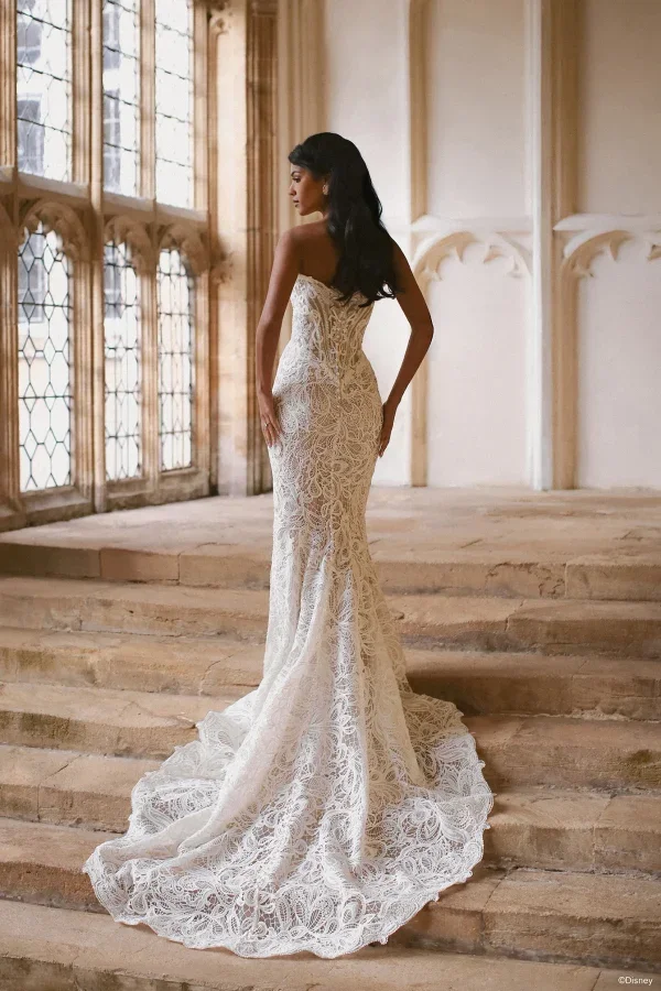 Shimmering Lace Sheath Wedding Dress With Off-The-Shoulder Sleeves by Disney Fairy Tale Weddings Collection - Image 4