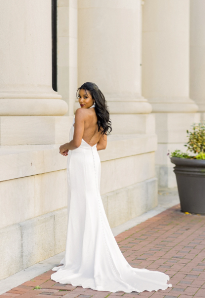 Halter-Neck Sheath Wedding Dress With Open Back And Pearl Buttons by Essense of Australia - Image 3