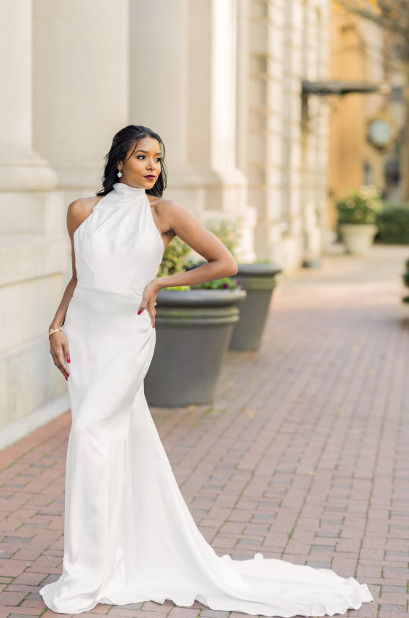 Halter-Neck Sheath Wedding Dress With Open Back And Pearl Buttons by Essense of Australia - Image 2