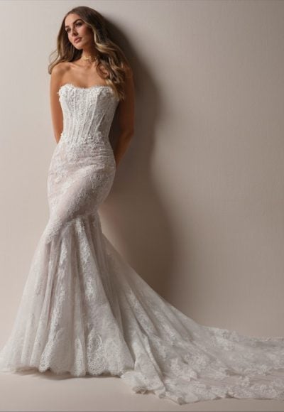 Plus-Size Strapless Lace Fit-And-Flare Wedding Dress With Detachable Sleeves by Maggie Sottero - Image 1