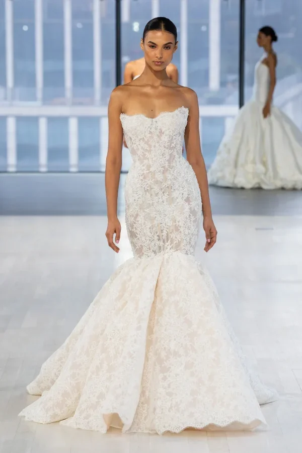 Delicate Lace Strapless Mermaid Wedding Dress by Nicole + Felicia - Image 1