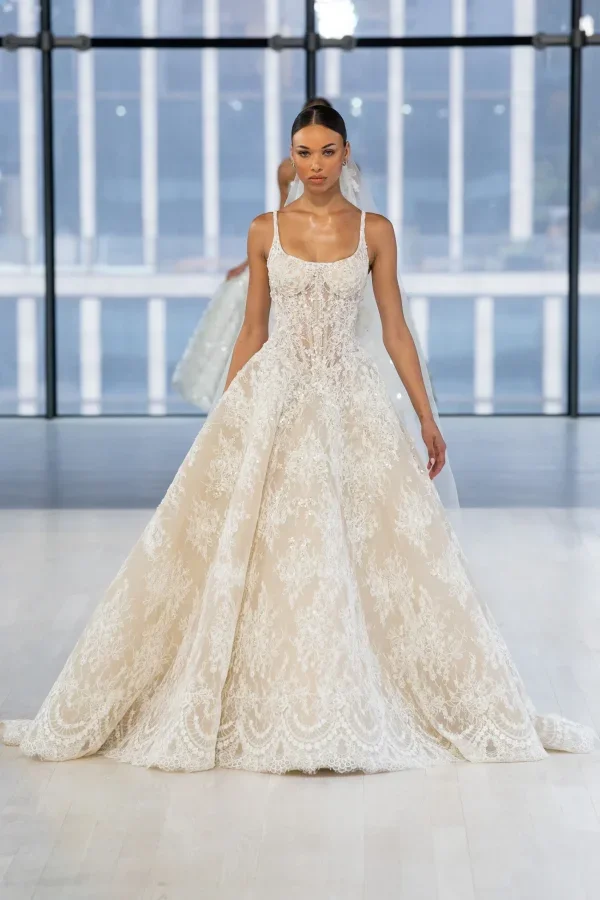 Scoop-Neck Lace Ball Gown by Nicole + Felicia - Image 1