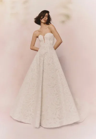 Artistic Rose-Lace A-Line Wedding Dress by Pronovias - Image 1