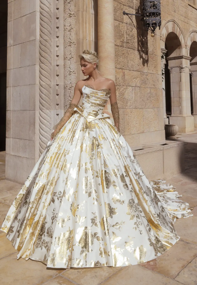 Gold Detailed Strapless Ball Gown by Pnina Tornai