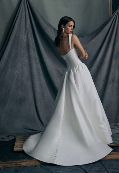 Sleek And Simple Silk Ball Gown With Straps And Buttons by Anne Barge - Image 2