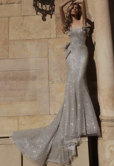 Silver Crystal Fit-And-Flare Wedding Dress by Pnina Tornai