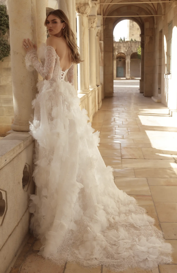 Romantic Lace A-Line Wedding Dress With Long Sleeves by Pnina Tornai - Image 2