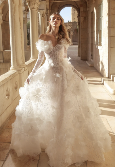 Romantic Lace A-Line Wedding Dress With Long Sleeves by Pnina Tornai