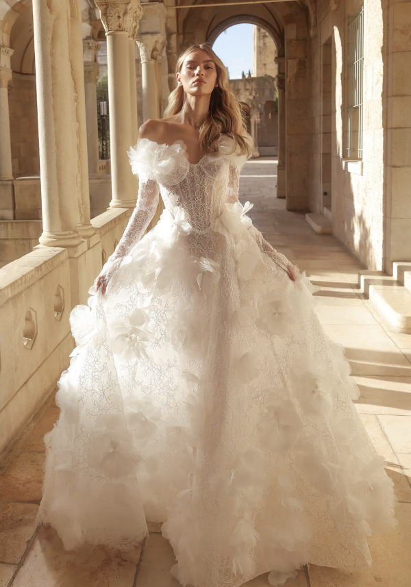 Romantic Lace A-Line Wedding Dress With Long Sleeves by Pnina Tornai - Image 1
