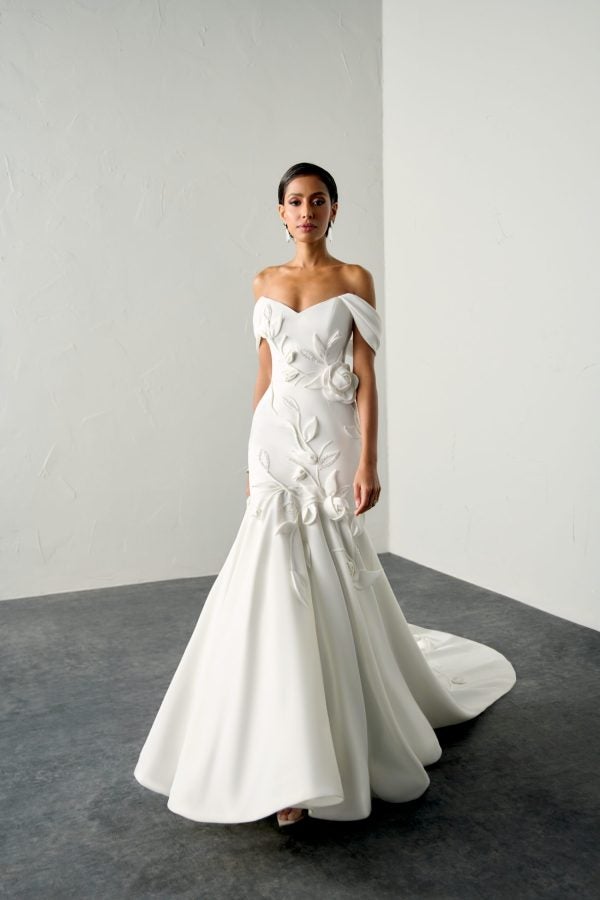 Plus-Size Unique And Beaded Floral Mermaid Wedding Dress by Justin Alexander Signature - Image 1