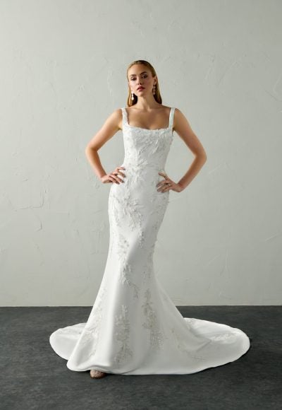 Floral Embellished Fit-and-Flare Wedding Dress by Justin Alexander Signature - Image 2