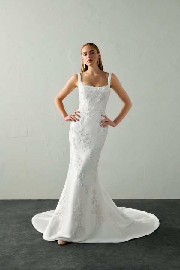 Floral Embellished Fit-and-Flare Wedding Dress by Justin Alexander Signature - Image 2