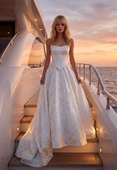 Plus-Size Elegant Basque Waist A-Line Wedding Dress by Randy Fenoli