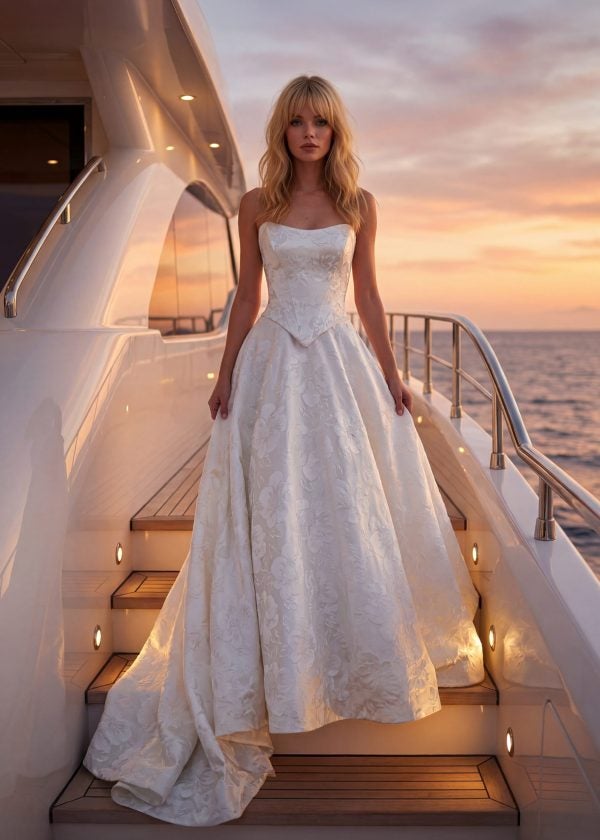 Elegant Basque Waist A-Line Wedding Dress by Randy Fenoli - Image 1