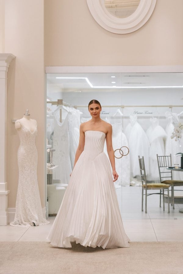Chic Pleated A-Line Wedding Dress by Love by Pnina Tornai - Image 1
