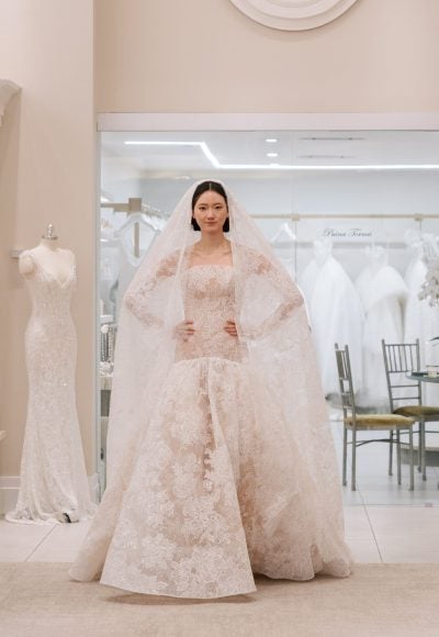 Lace Drop Waist Fit-and-Flare Wedding Dress by Love by Pnina Tornai