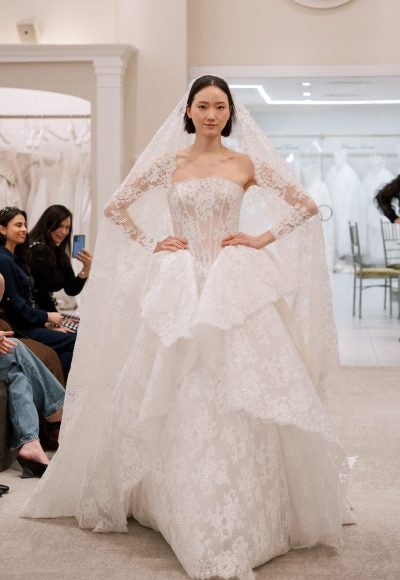 Lace Ball Gown With Dramatic Tiered Lace Skirt by Love by Pnina Tornai