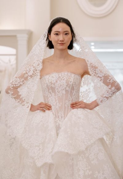 Lace Ball Gown With Dramatic Tiered Lace Skirt by Love by Pnina Tornai - Image 3