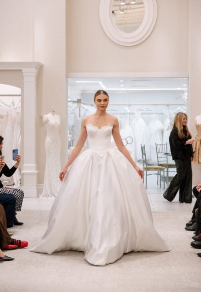 Dramatic Ball Gown with Lace Train Detailing by Love by Pnina Tornai