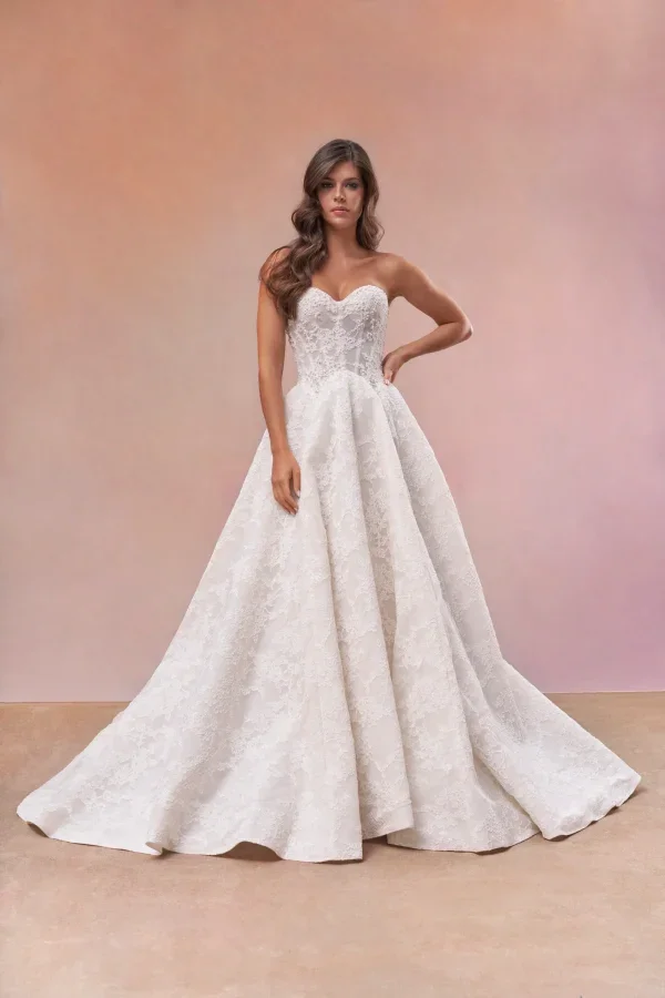 Modern Double Basque-Waist A-Line Wedding Dress by Maria Farbinni - Image 1