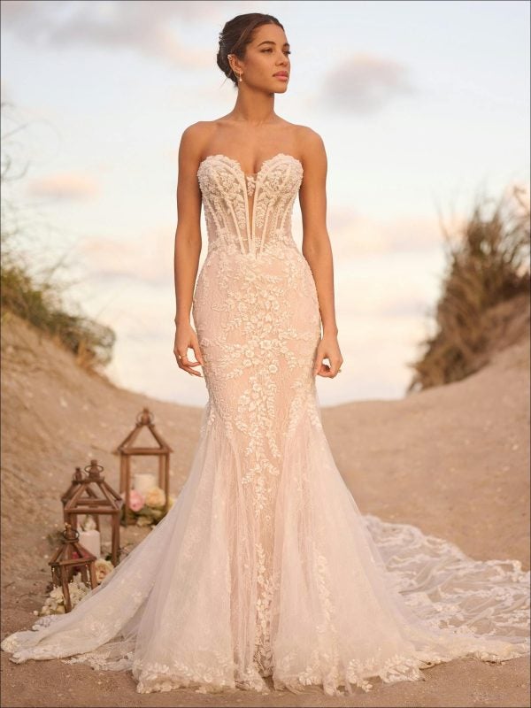 Plus-Size Strapless Embellished Lace Fit-And-Flare Wedding Dress by Maggie Sottero - Image 1