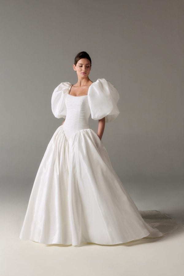 Strapless Ball Gown With Dramatic Detachable Sleeves by Poeza - Image 1