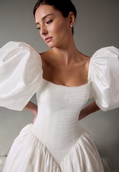 Strapless Ball Gown With Dramatic Detachable Sleeves by Poeza - Image 3