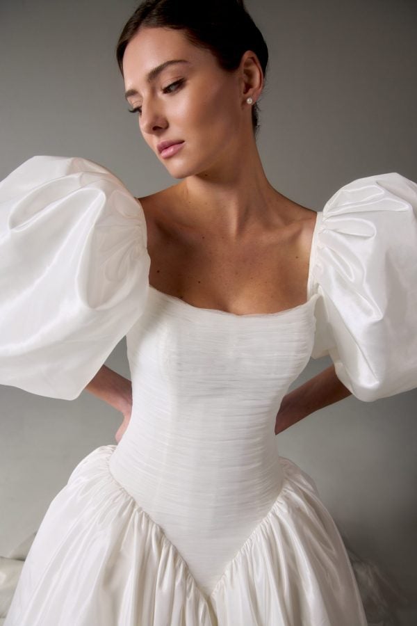 Strapless Ball Gown With Dramatic Detachable Sleeves by Poeza - Image 3