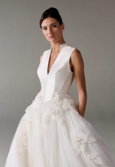 Dramatic Tulle Ball Gown With Flowers by Poeza - Image 2