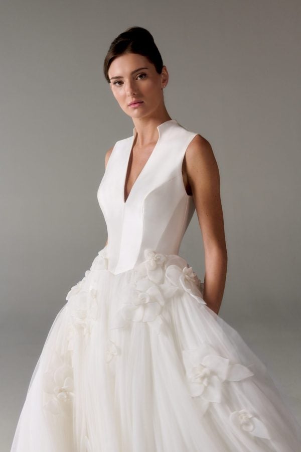 Dramatic Tulle Ball Gown With Flowers by Poeza - Image 2