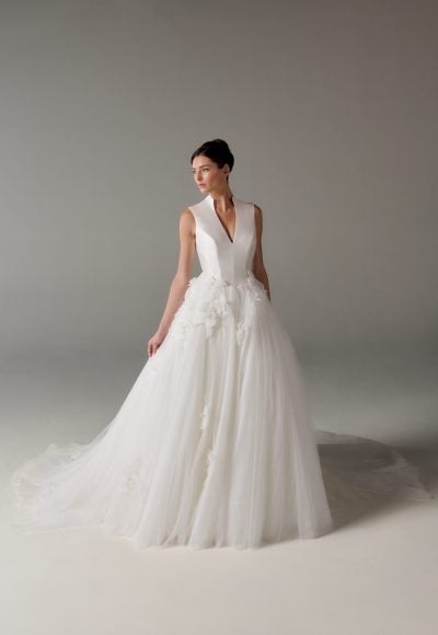 Dramatic Tulle Ball Gown With Flowers by Poeza