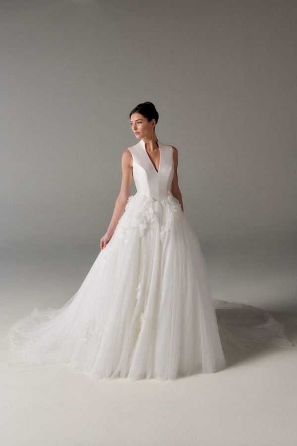 Dramatic Tulle Ball Gown With Flowers by Poeza - Image 1