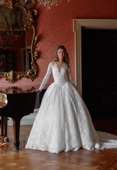 Timeless Lace Long Sleeve Ball Gown by Sareh Nouri