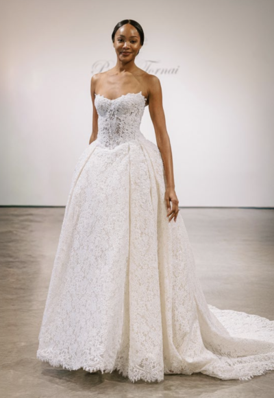 Strapless Lace Ball Gown With Basque Waist by Love by Pnina Tornai