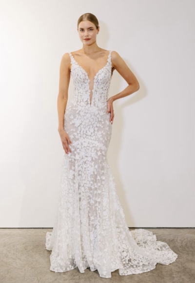 Embellished Floral Sheath Wedding Dress by Love by Pnina Tornai