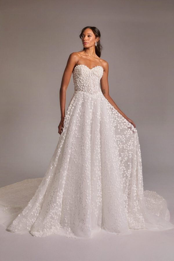Romantic Embroidered Strapless A-Line Wedding Dress by Verdin Bridal - Image 1