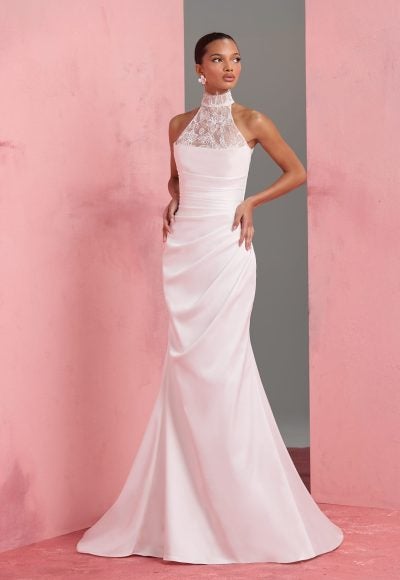 Chic And Simple Sheath Wedding Dress With Detachable Halter-Neck Topper by Anne Barge