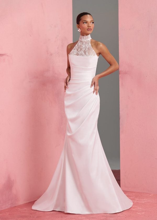 Chic And Simple Sheath Wedding Dress With Detachable Halter-Neck Topper by Anne Barge - Image 1